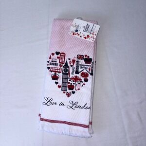 Town & Country Living Love in London Kitchen Towels Set of 2 Pink Waffle Weave